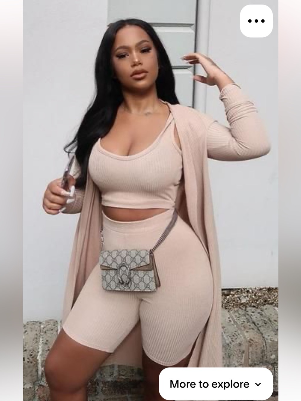 Fashion Nova Ribbed Lounge Joggers & Crop Tank in Beige